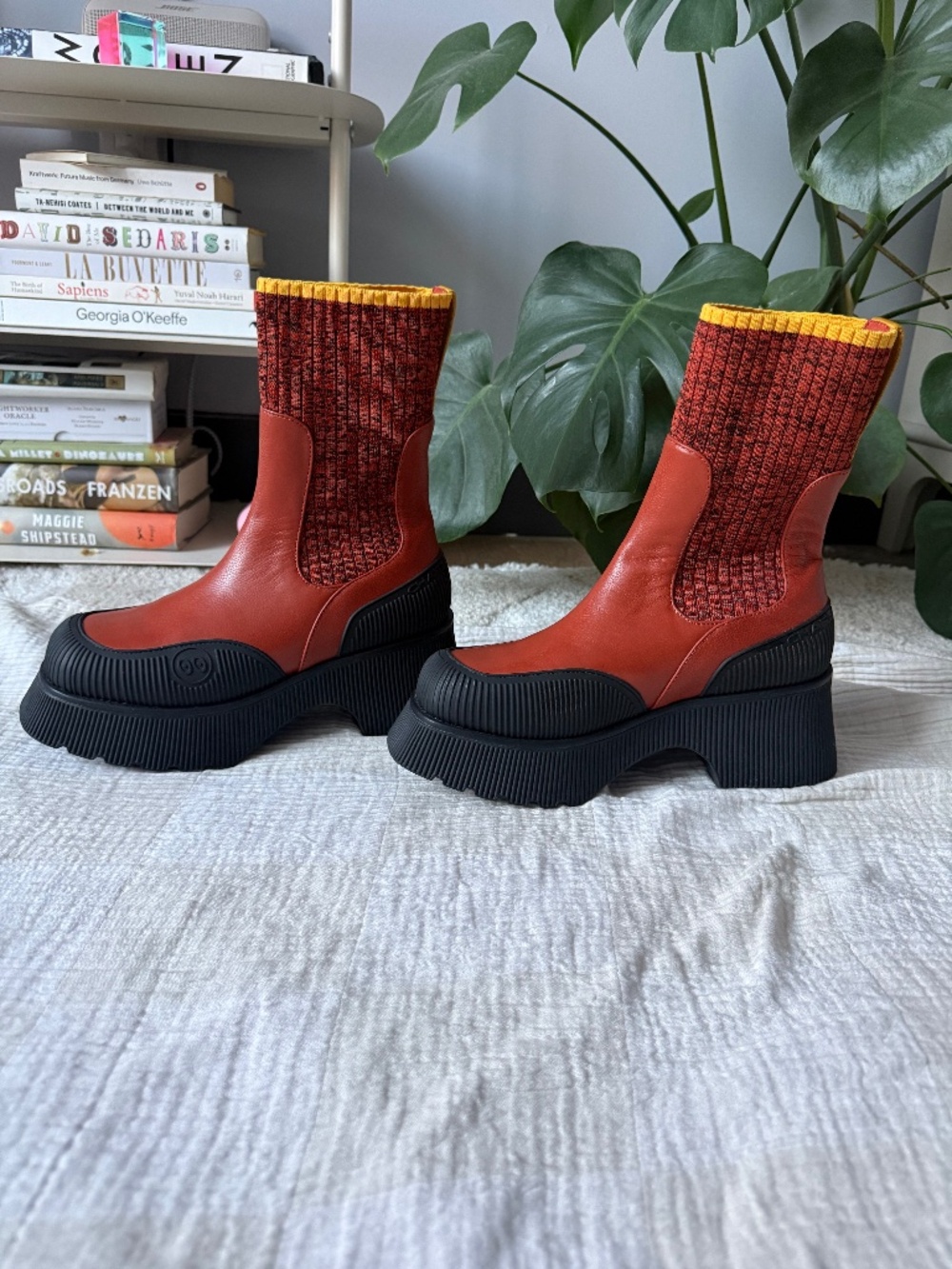 Charlotte Stone Platform Knit Boots (Orange/Rust) [NWOT]